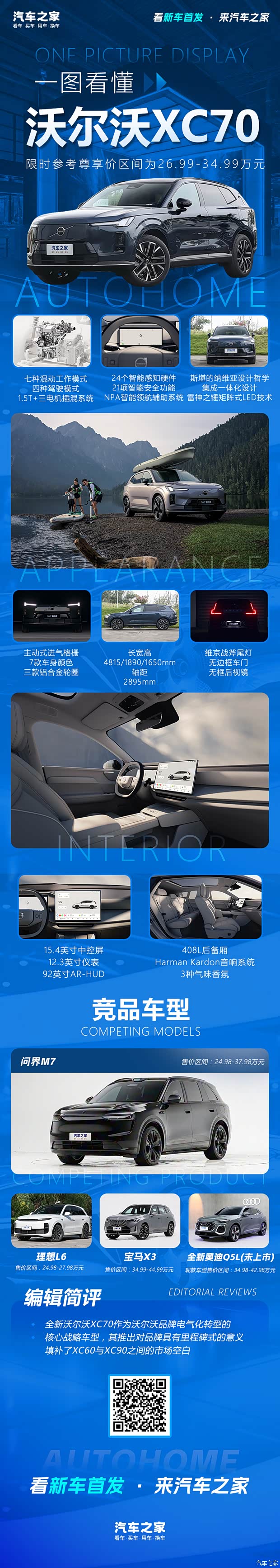 26.99万起 SMA架构首款车型/综合续航1200km+ 全新沃尔沃XC70上市